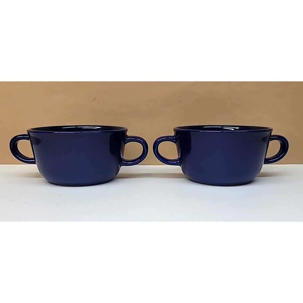 Set Of 2 Gibson Sensations Cobalt Blue 16oz 2 Handled Soup Mugs